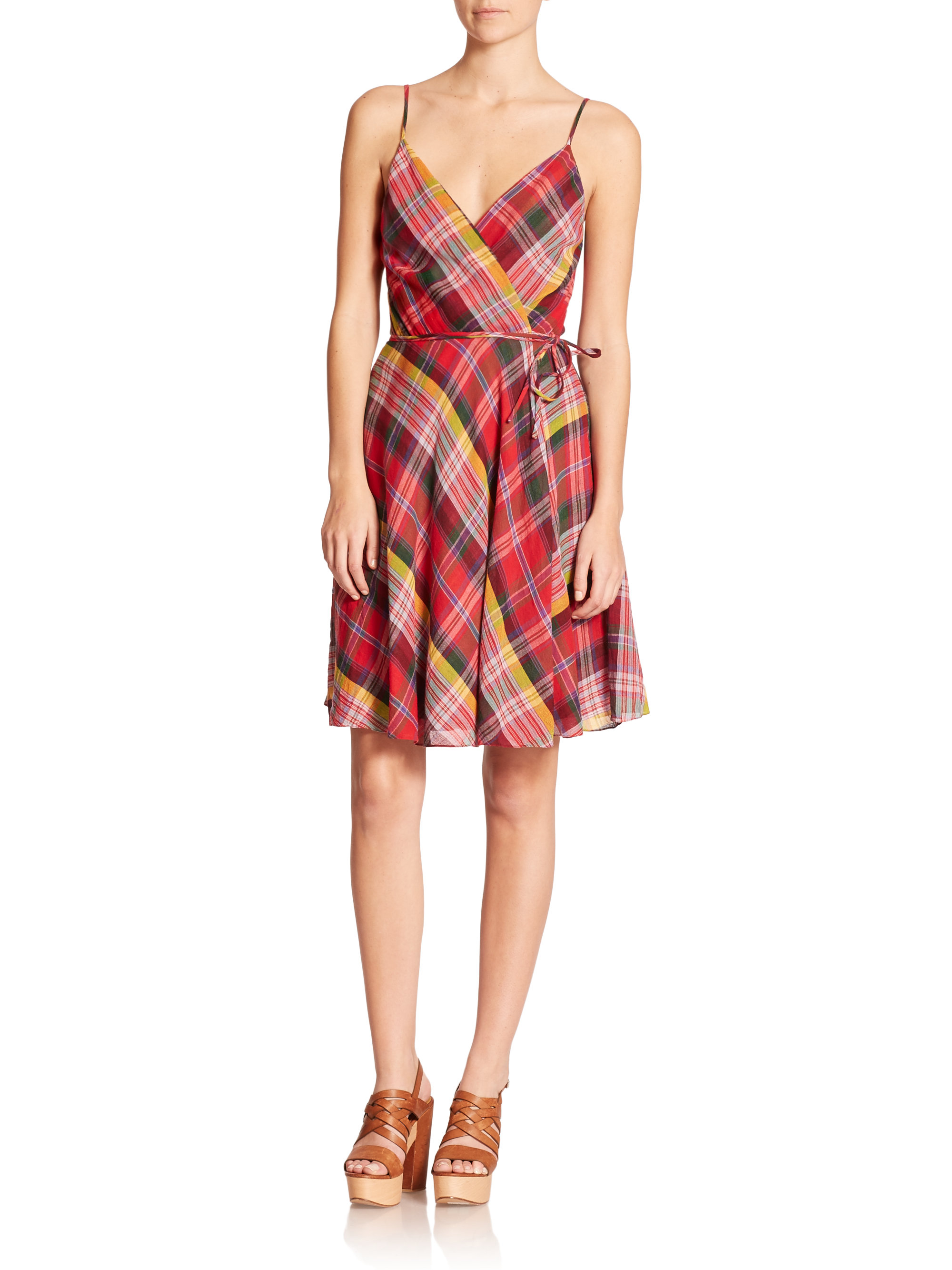 Lyst - Polo Ralph Lauren Plaid Wrap Dress in Red