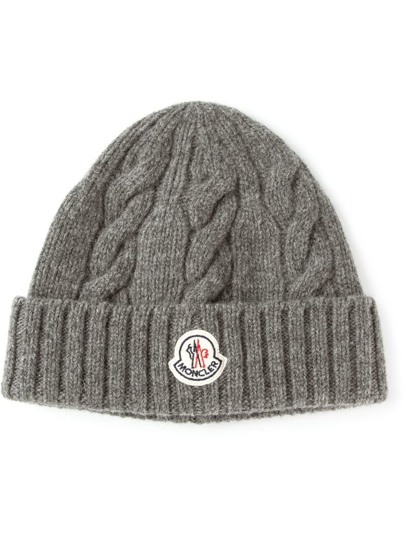 Moncler Cable Knit Beanie in Gray for Men - Lyst