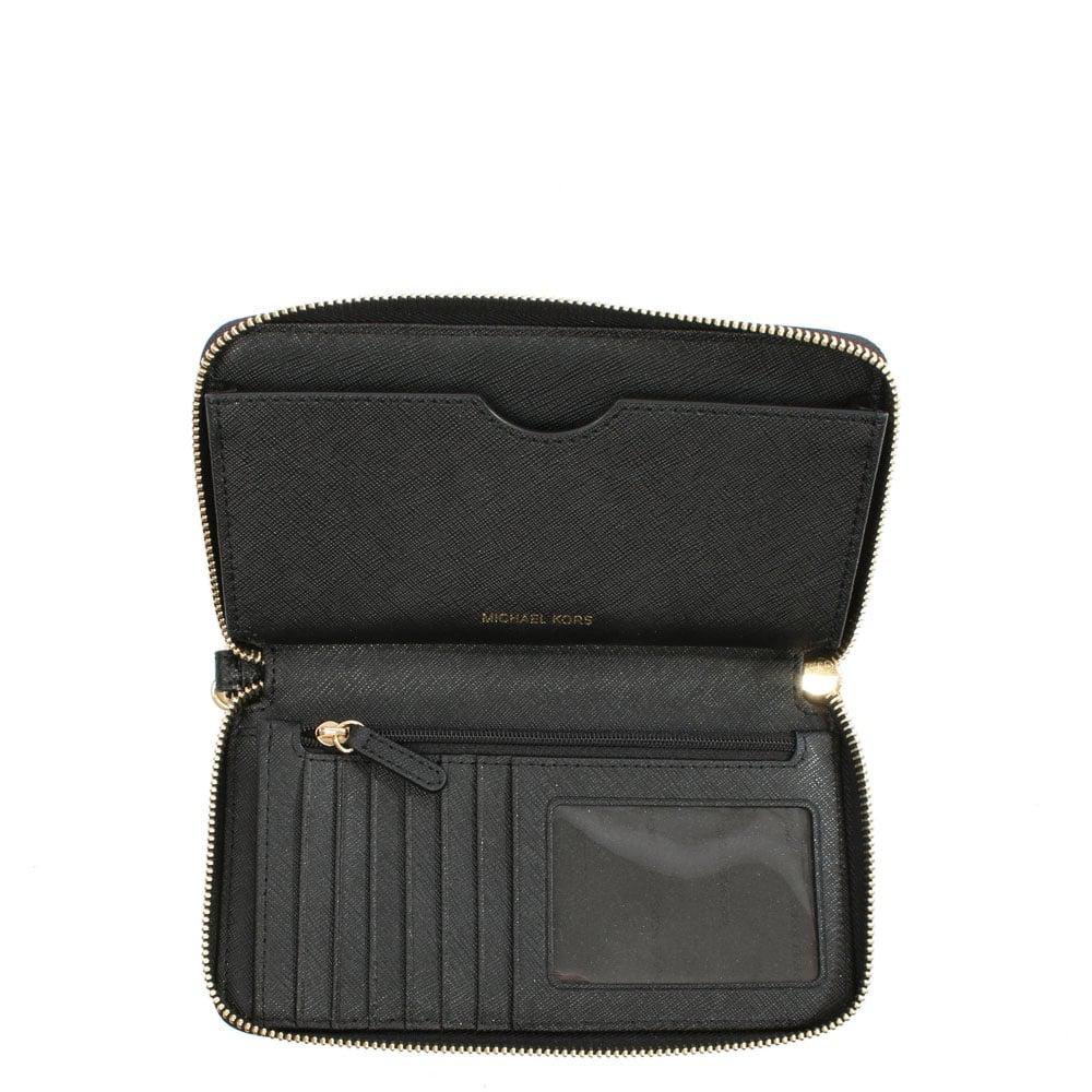 Michael Kors Mercer Continental Black Leather Wristlet Wallet - Lyst