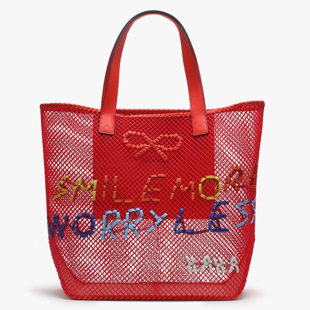 Anya Hindmarch Smile More Woven Red Leather Tote Bag in Red - Lyst