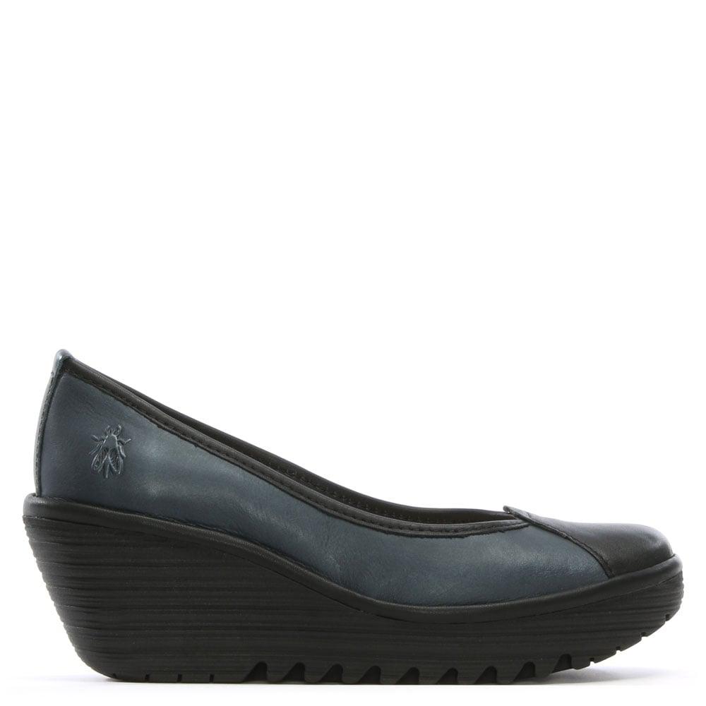 Lyst - Fly London Yerb Navy Leather Wedge Shoes in Blue