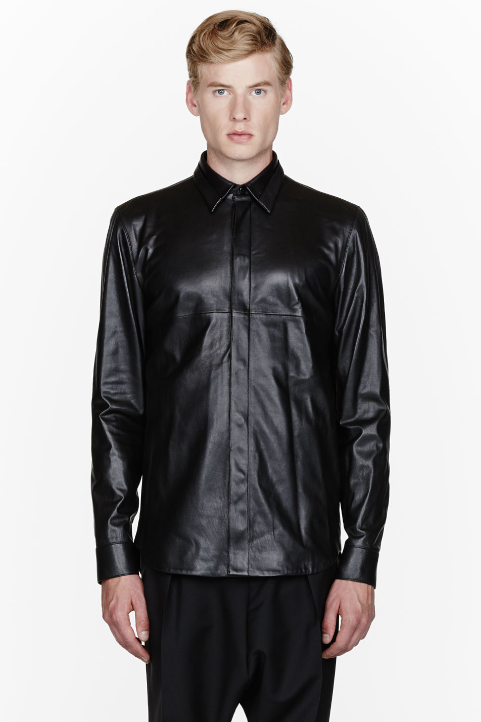 Lyst - Givenchy Black Leather Shirt in Black for Men