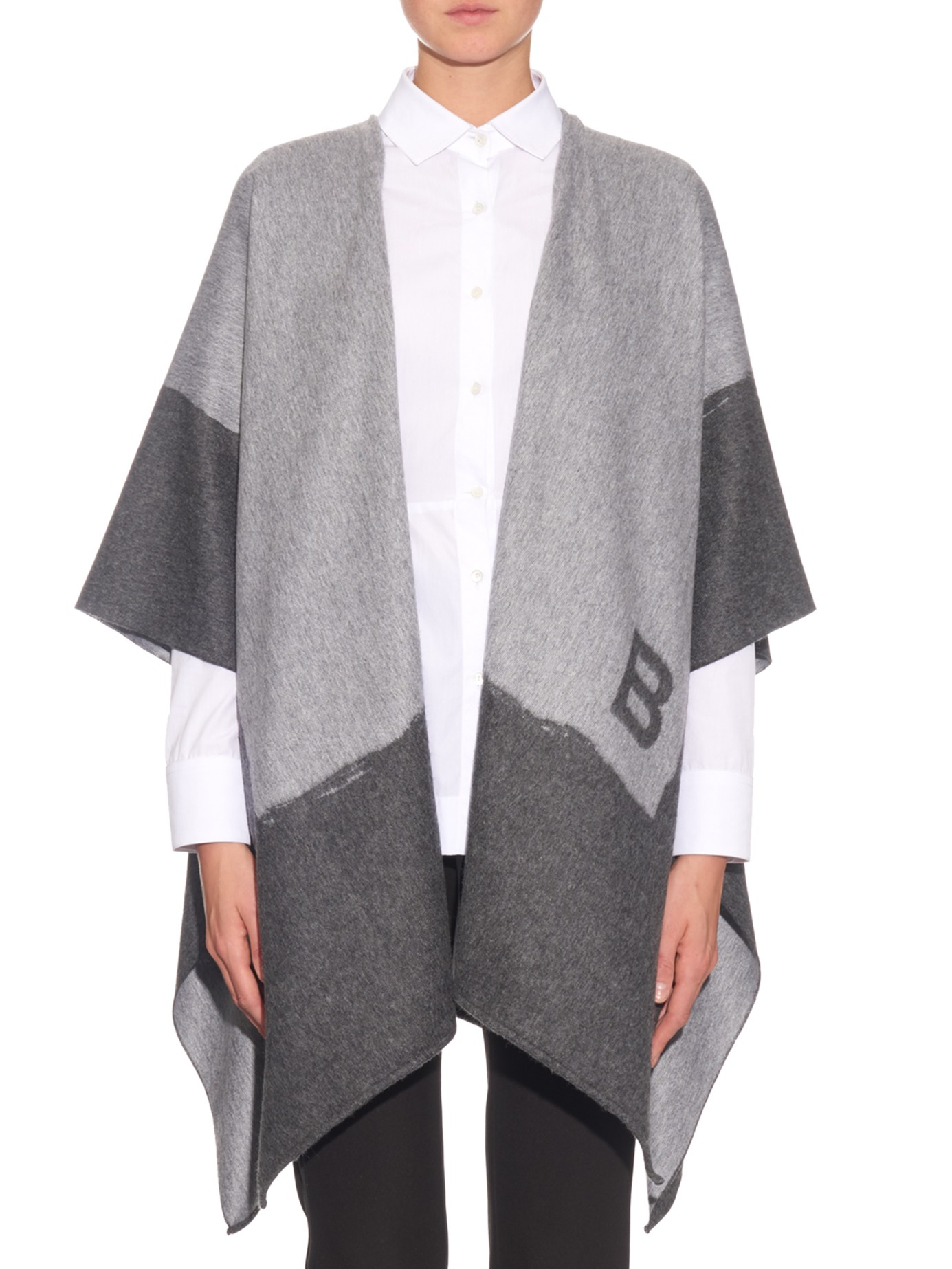 Balenciaga Foulard Cashmere And Wool-blend Poncho in Gray | Lyst