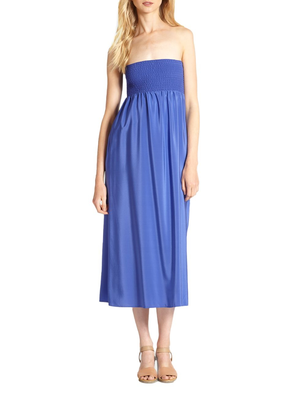 Joie Lovette Silk Strapless Dress in Blue (nile blue) | Lyst