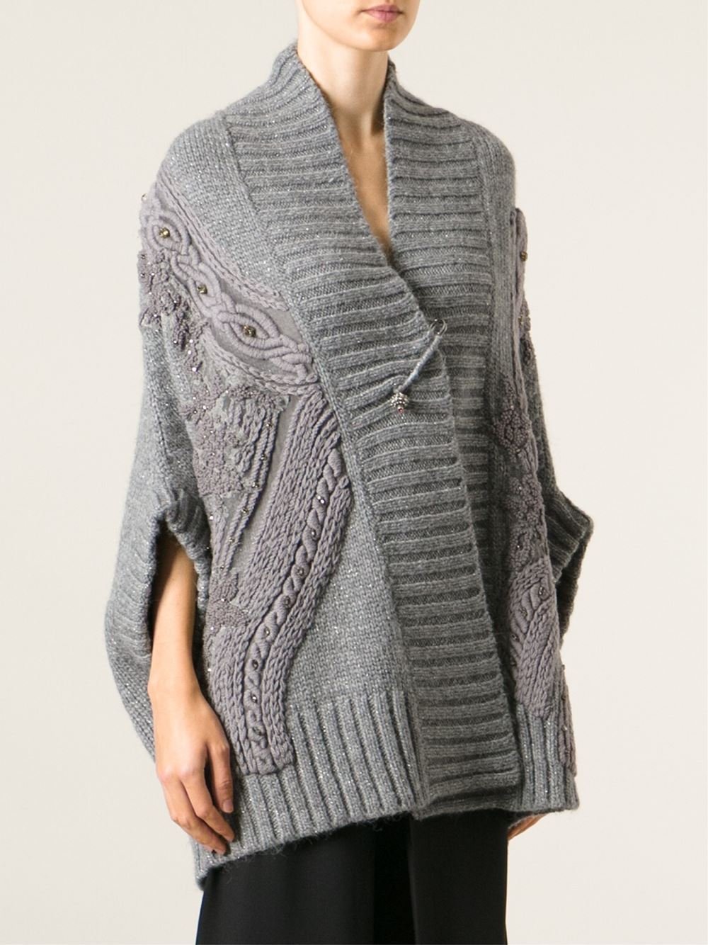 Lyst Antonio Marras Cable Knit Embellished Cardigan in Gray