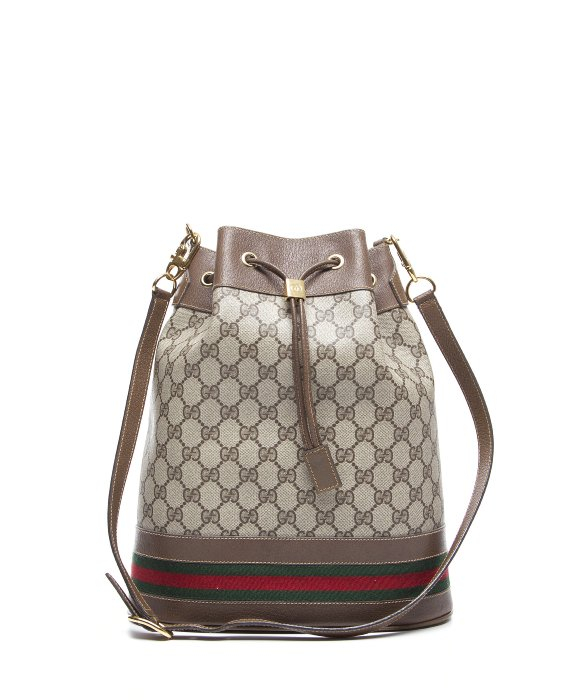 Lyst - Gucci Preowned Beige Gg Canvas Webbed Large Vintage Drawstring Bag in Natural