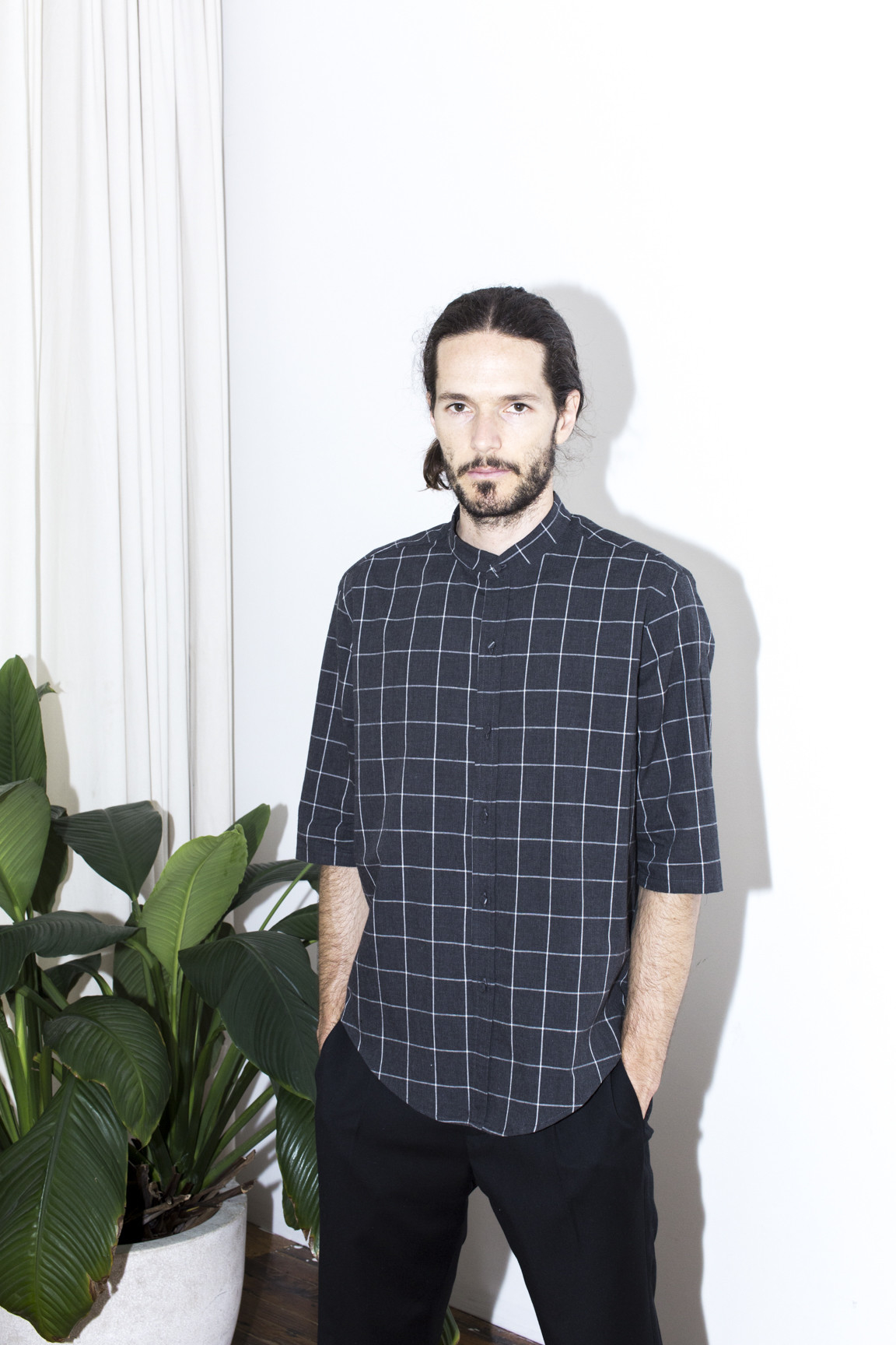 Lyst Assembly Plaid No Collar Shirt in Black for Men