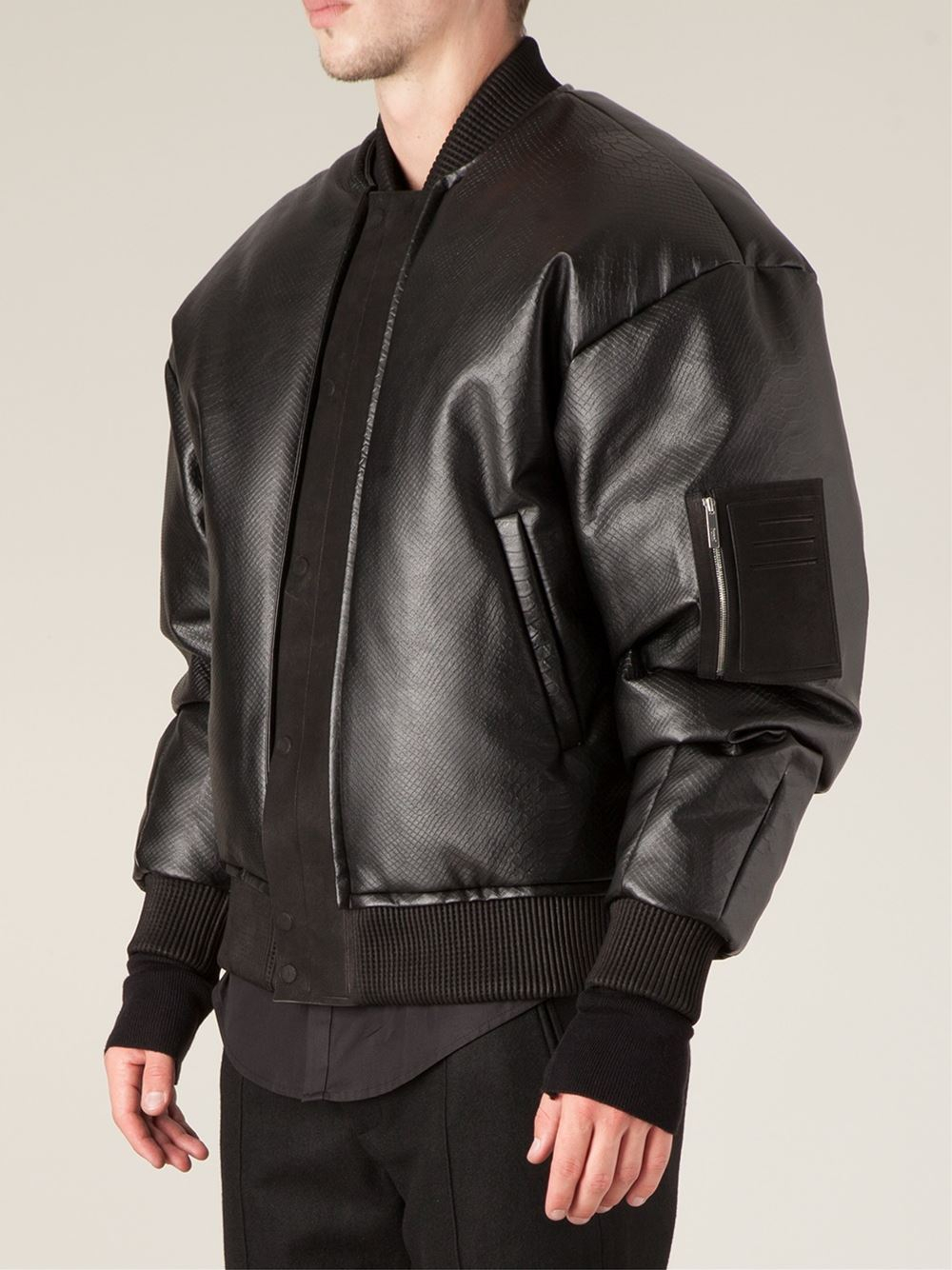 Juun.J Faux Leather Bomber Jacket in Black for Men - Lyst