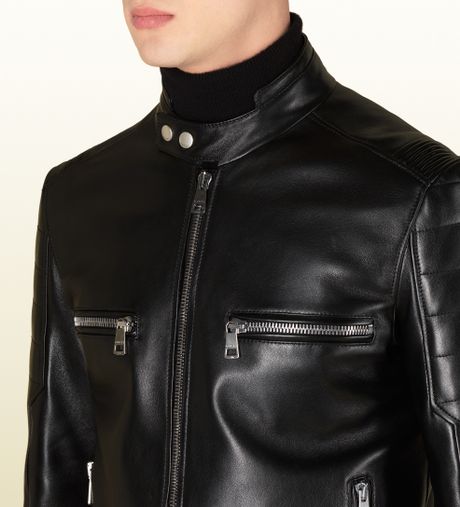 Gucci Black Shiny Leather Biker Jacket in Black for Men | Lyst