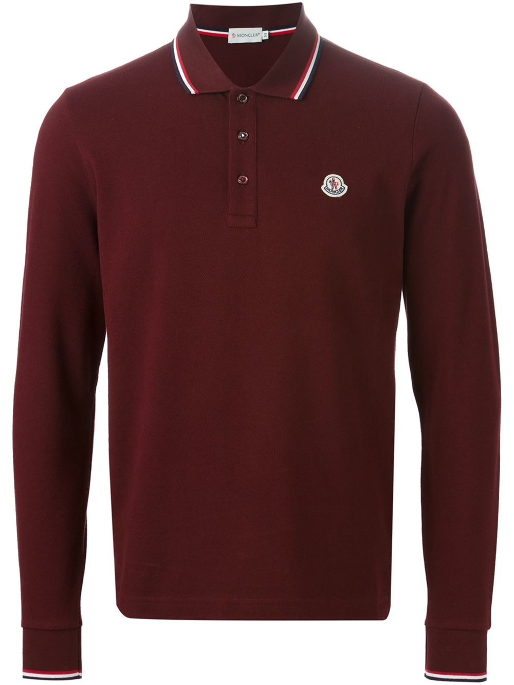 Moncler Long Sleeve Polo Shirt in Red for Men | Lyst