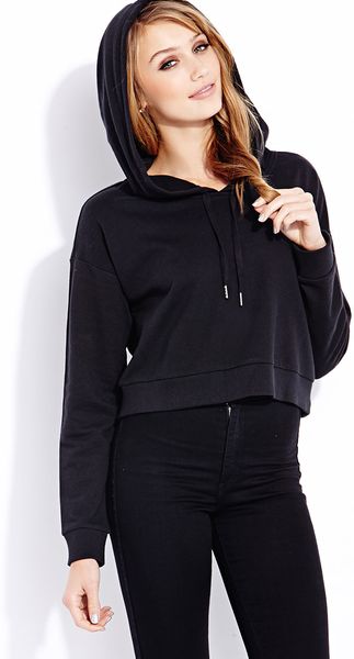 Forever 21 Casual Day Cropped Hoodie in Black (Charcoal) | Lyst