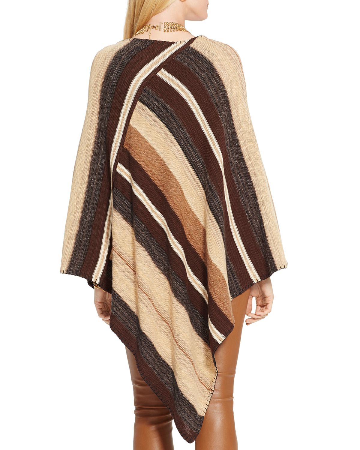 Lyst - Ralph Lauren Lauren Striped Poncho Sweater in Brown