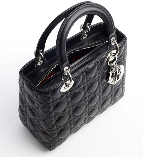 Dior Black Quilted Lambskin Lady Dior Medium Convertible Tote Bag in ...