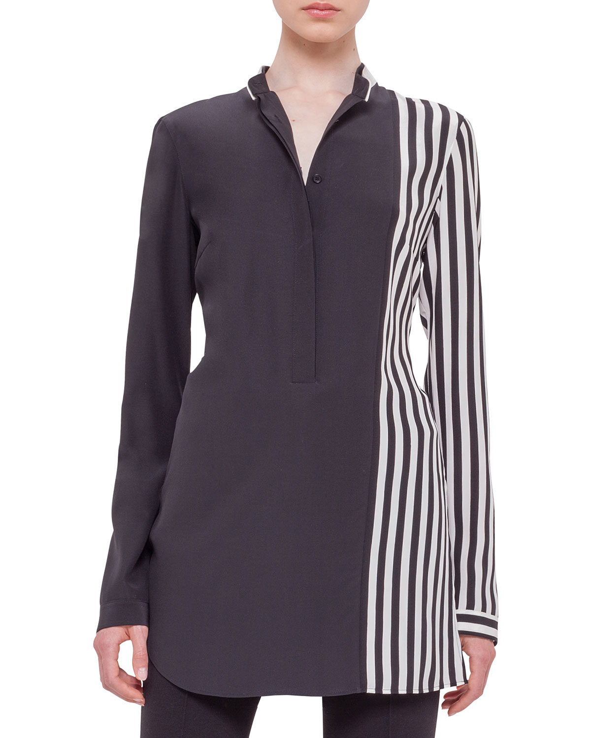 lyst akris punto sleeve half striped silk tunic in black lyst akris punto sleeve half striped silk tunic in black