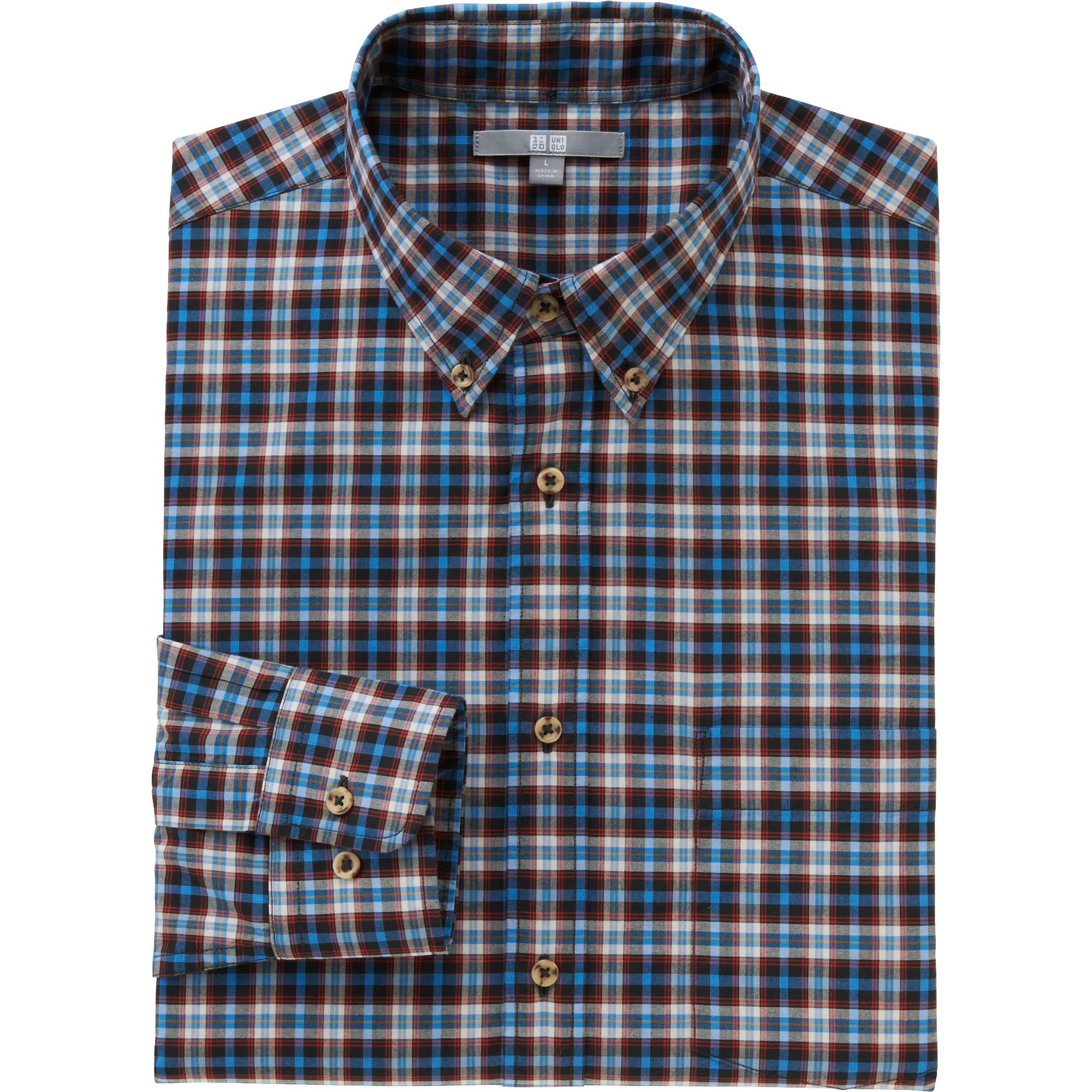 Uniqlo Men Extra Fine Cotton Broadcloth Checkered Long Sleeve Shirt in ...