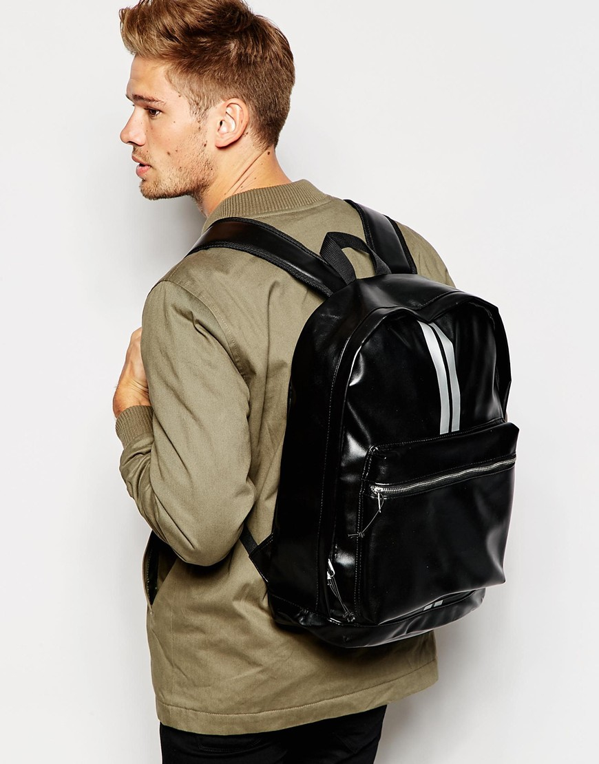 all black leather backpack