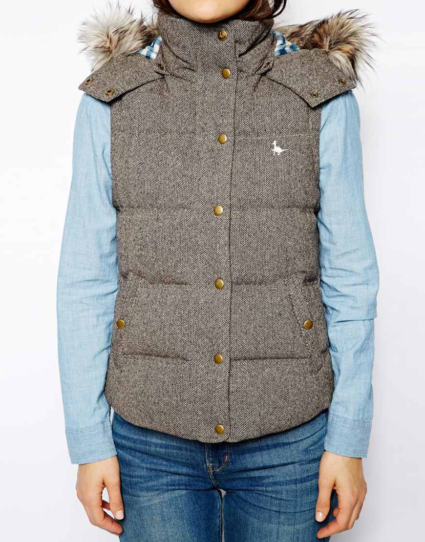 Lyst Jack Wills Gilet with Faux Fur Trimmed Hood in Gray