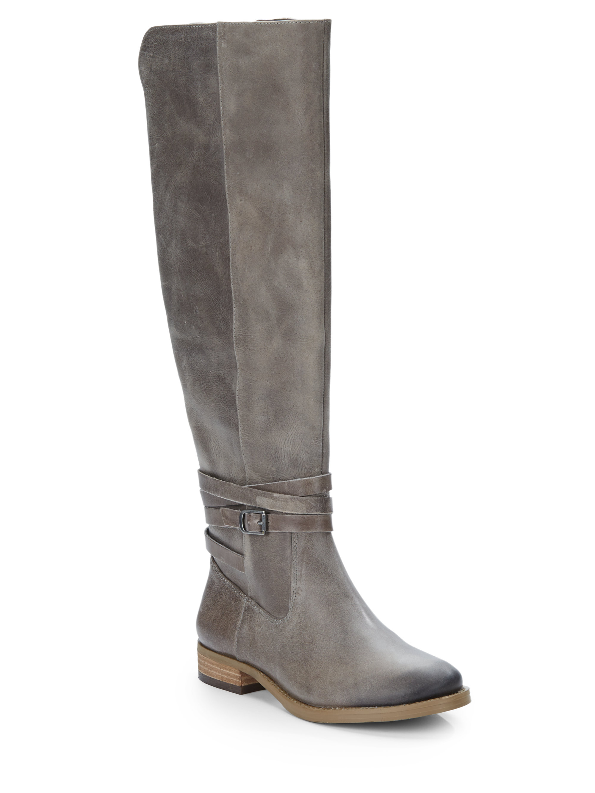 Gray knee high boots