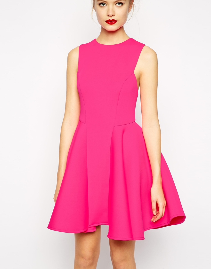 Lyst - Asos Premium Bonded Fit And Flare Dress in Pink