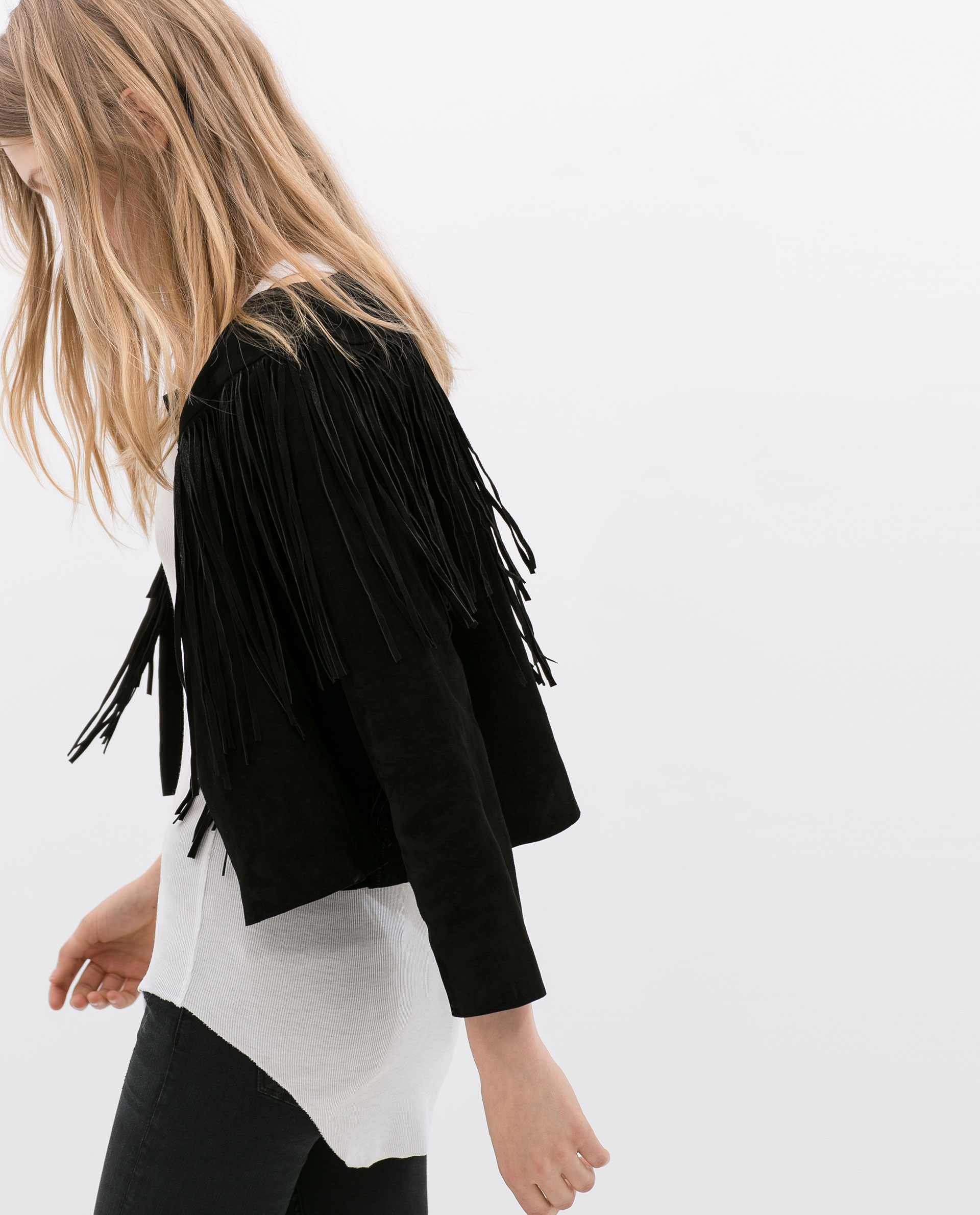 Zara Fringed Leather Jacket in Black | Lyst