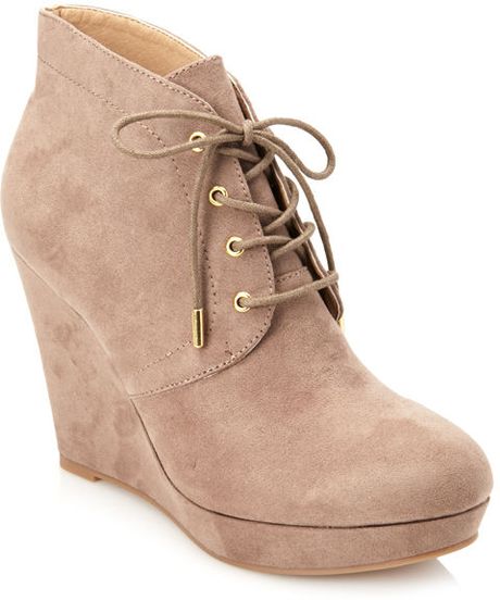 Forever 21 Lace-Up Wedge Booties in Brown (Taupe) | Lyst