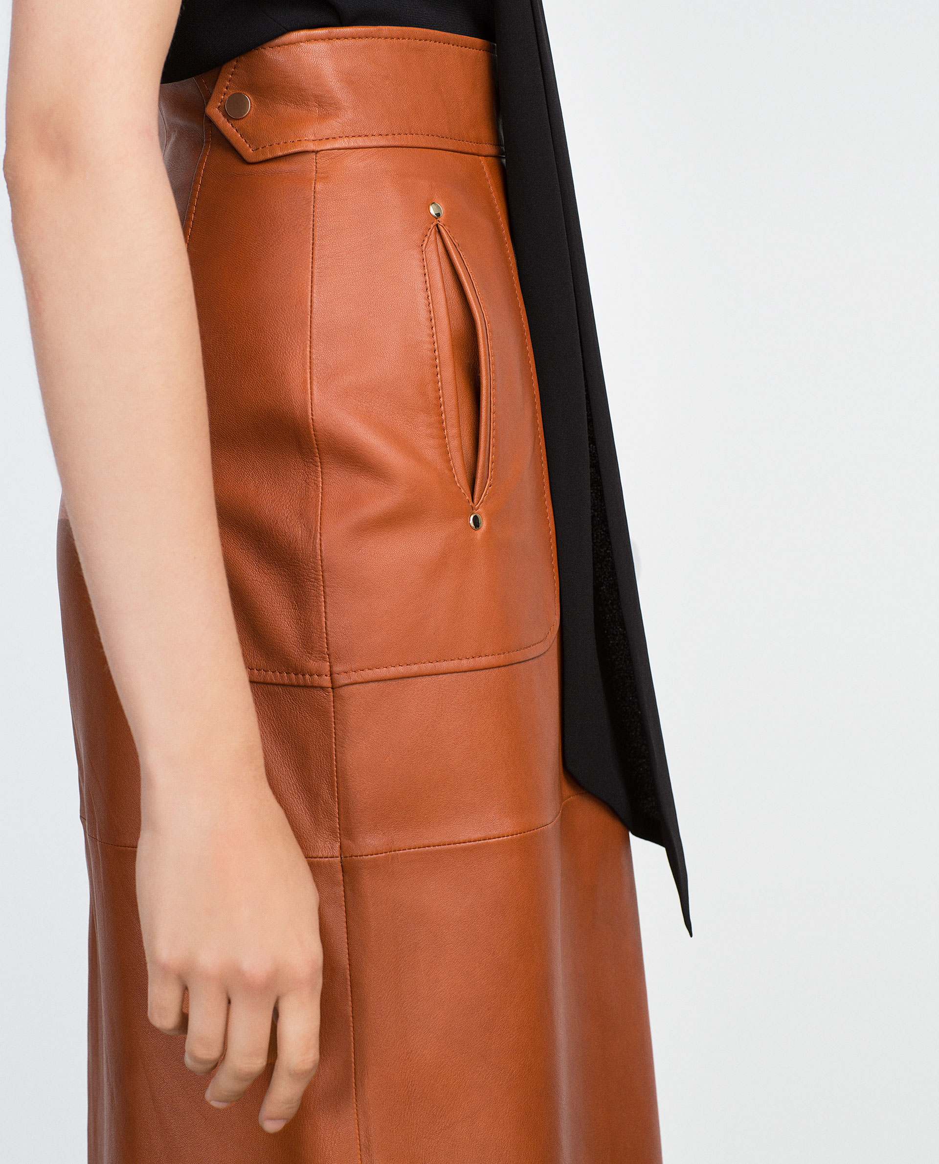 Zara Leather Skirt in Brown | Lyst