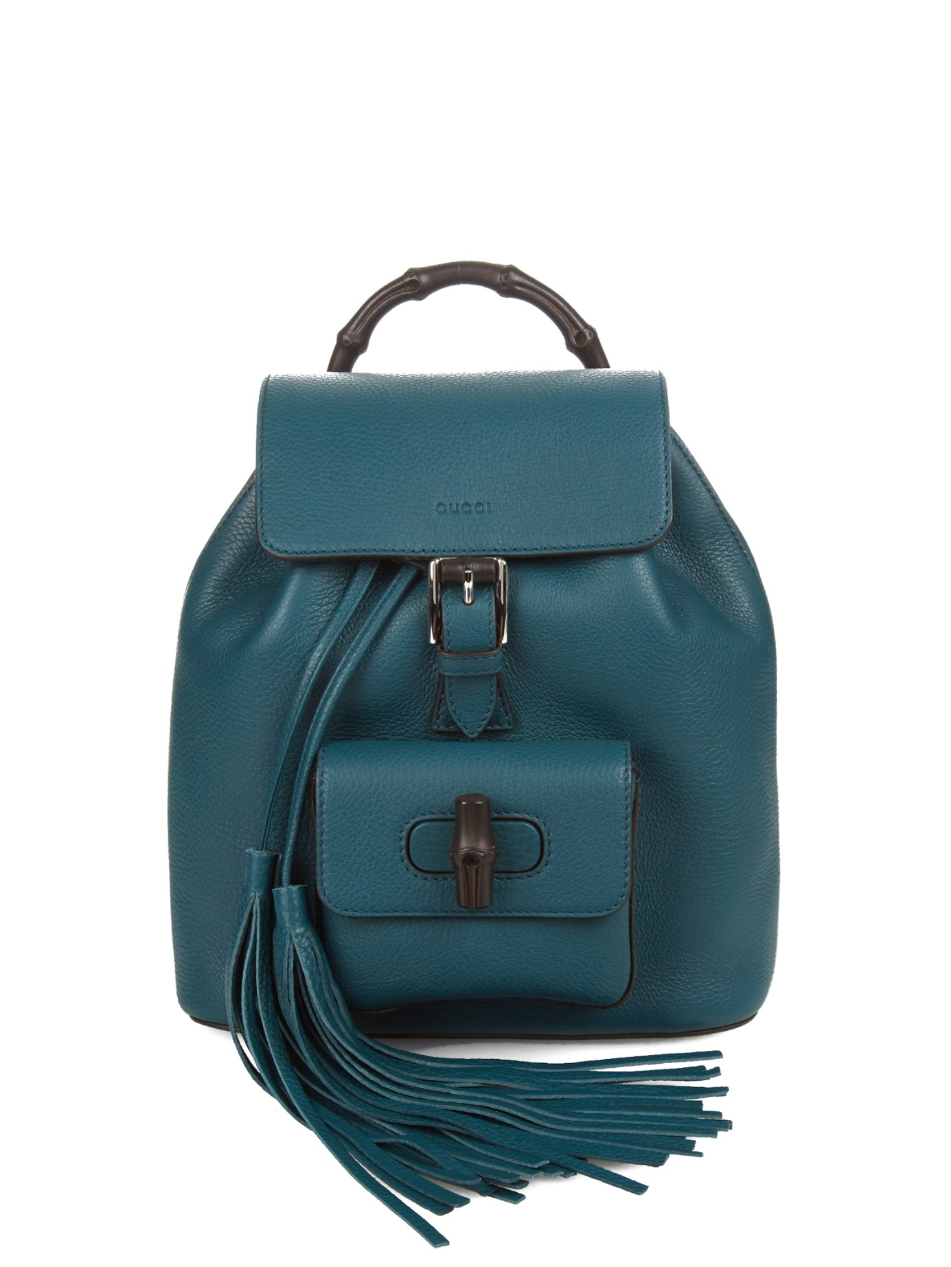 Gucci Bamboo Mini Leather Backpack in Green - Lyst