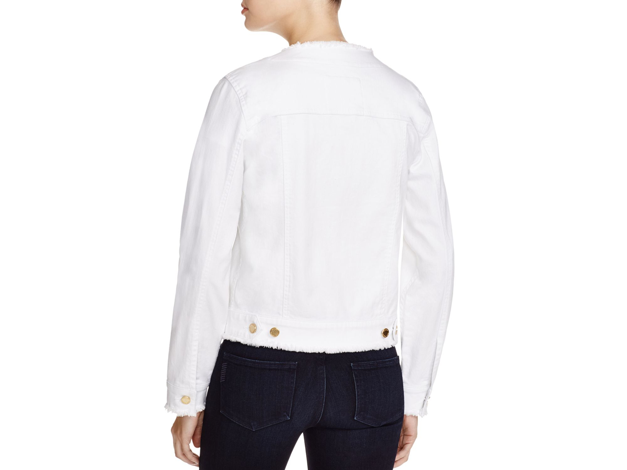 MICHAEL Michael Kors Frayed Denim Jacket in White - Lyst