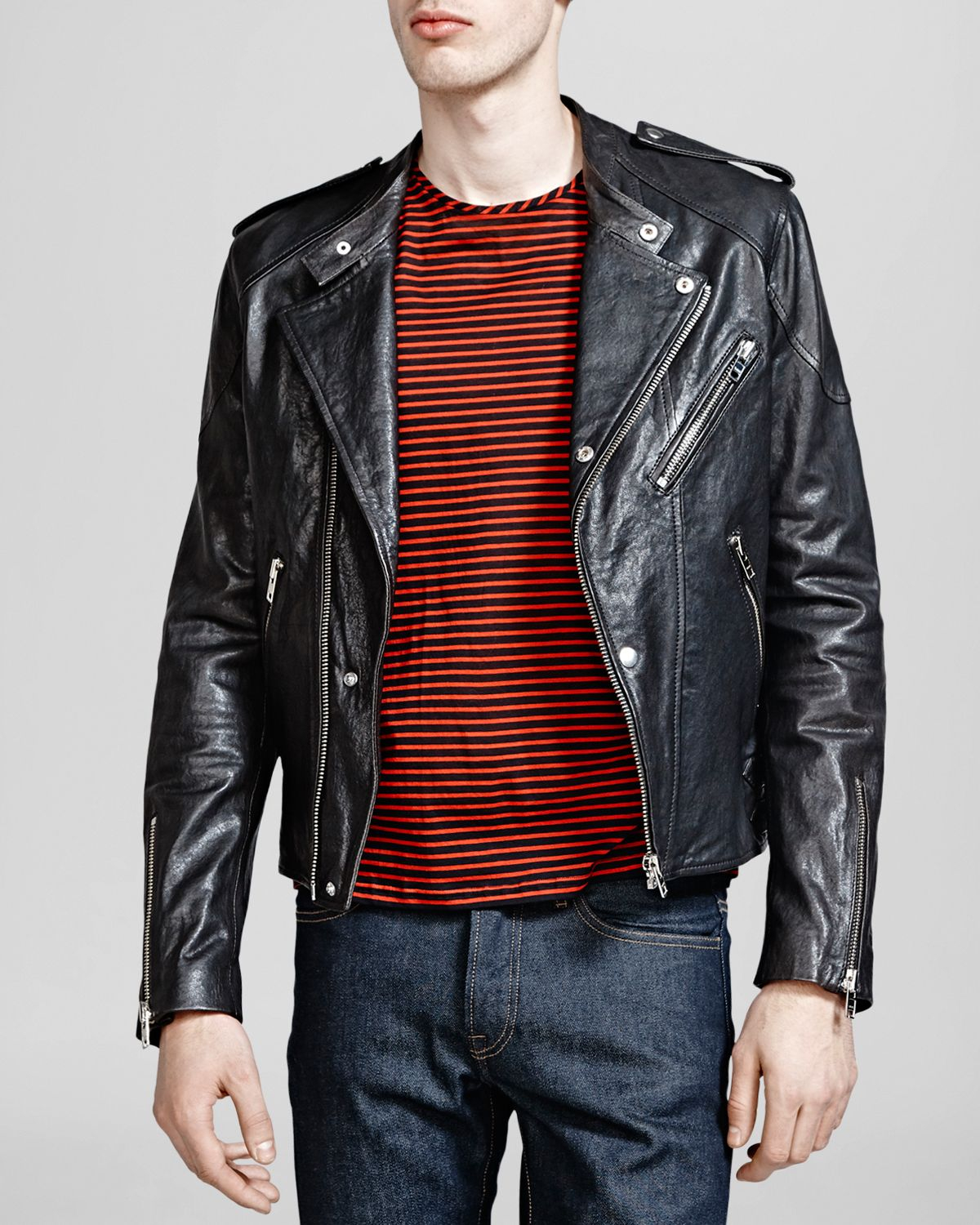 The kooples Washed Moto Leather Jacket in Black for Men | Lyst