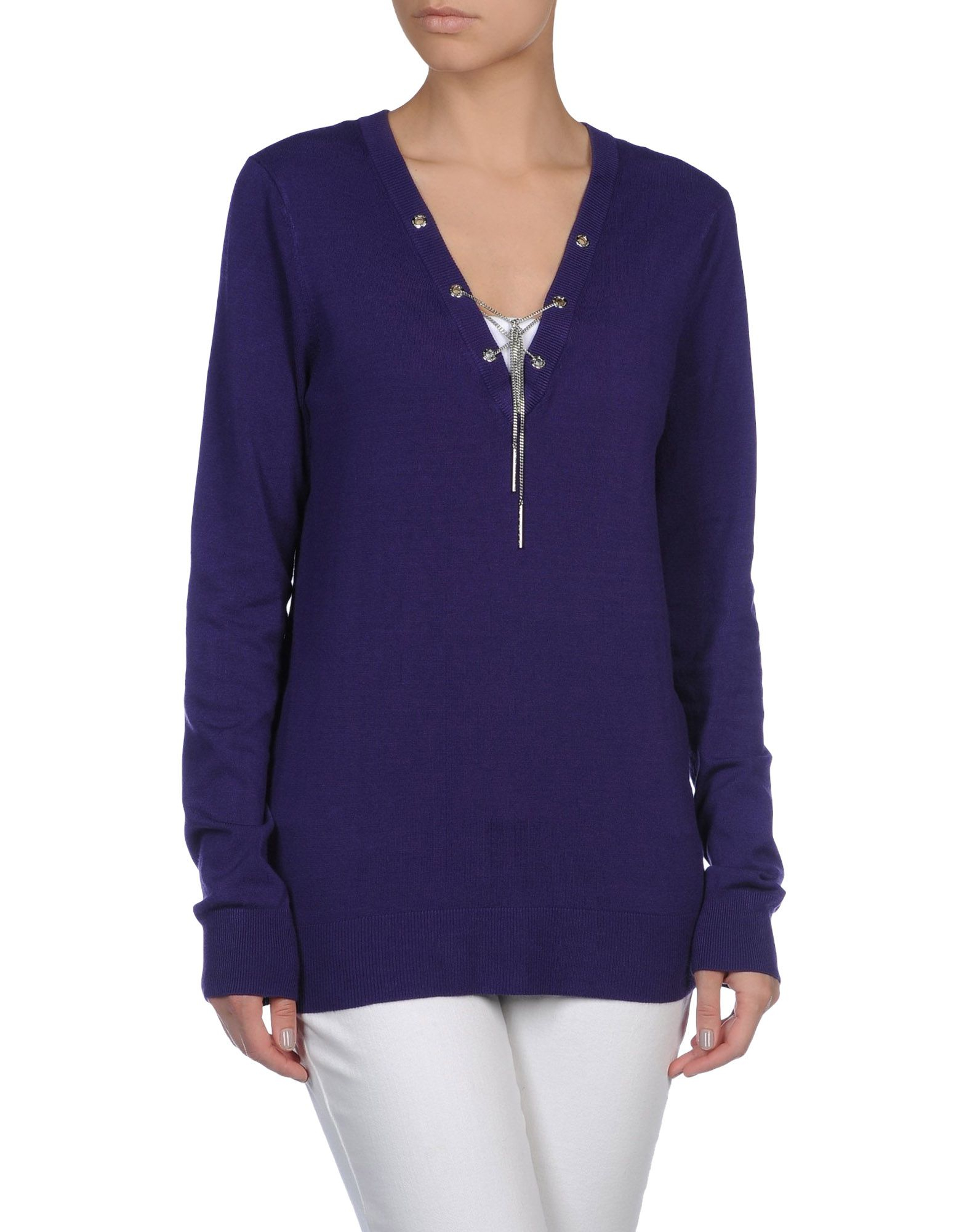 Michael michael kors Long Sleeve Sweater in Purple | Lyst