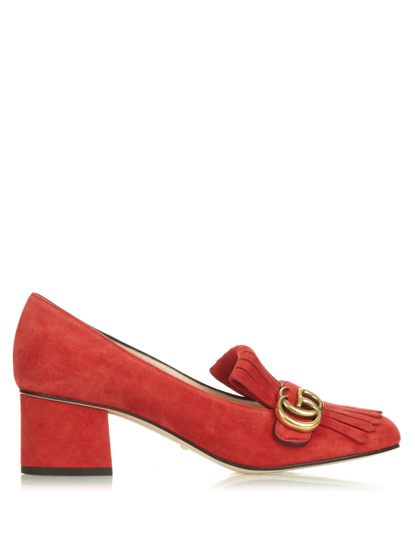 Gucci Marmont Fringed Suede Pumps in Red - Lyst