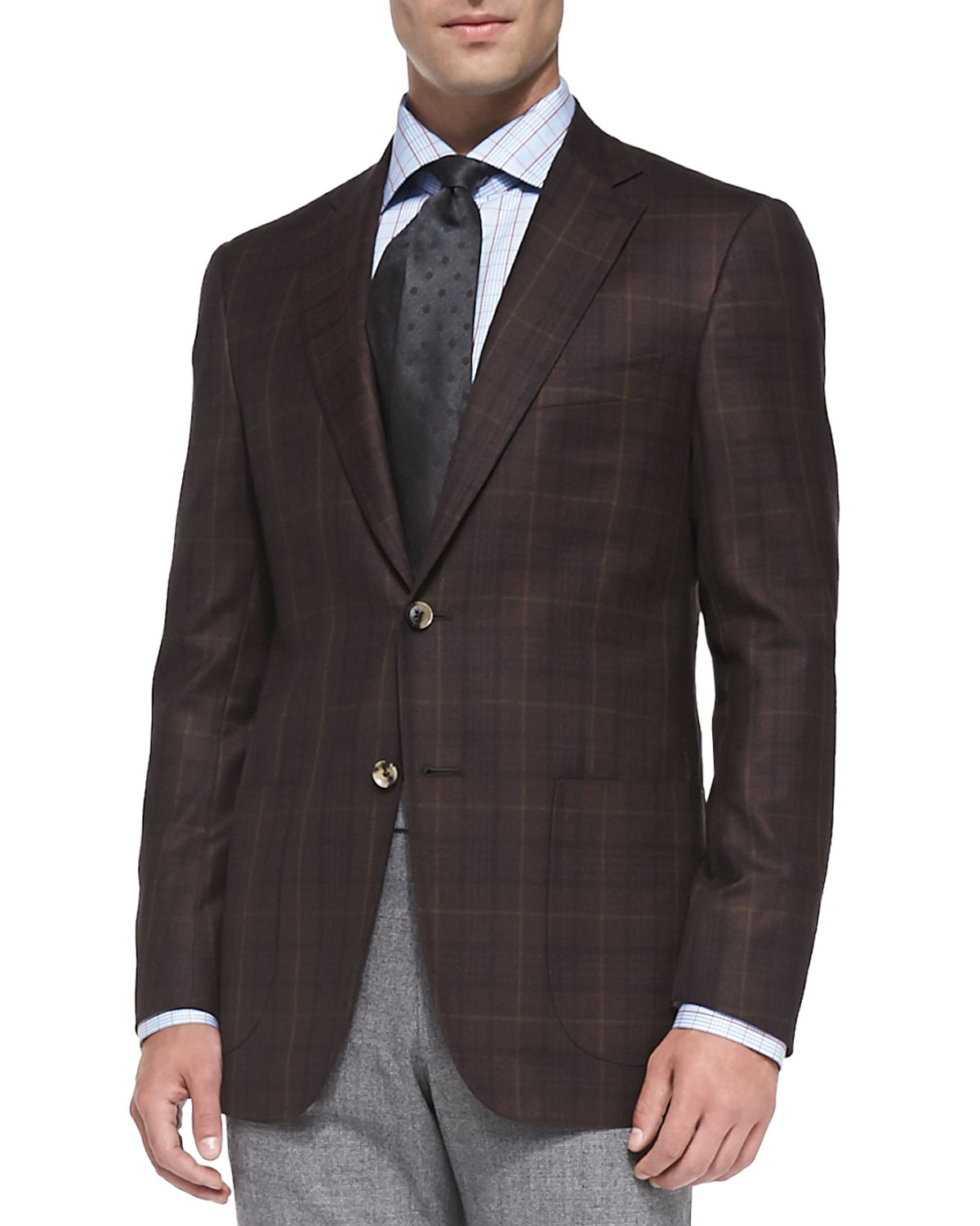 Isaia Plaid Two-button Jacket in Brown for Men | Lyst