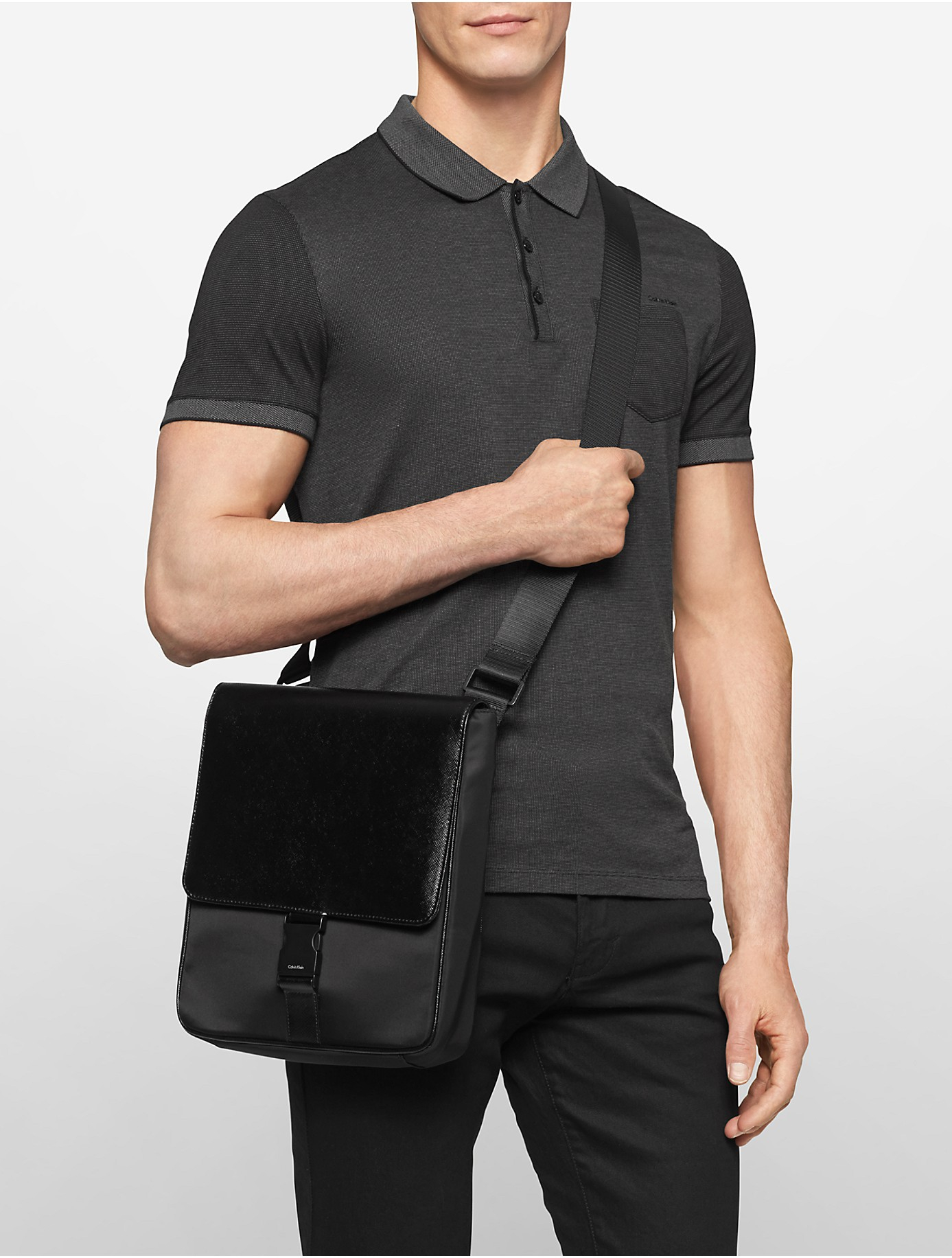 Lyst - Calvin klein White Label Saffiano Leather + Nylon City Bag in Black