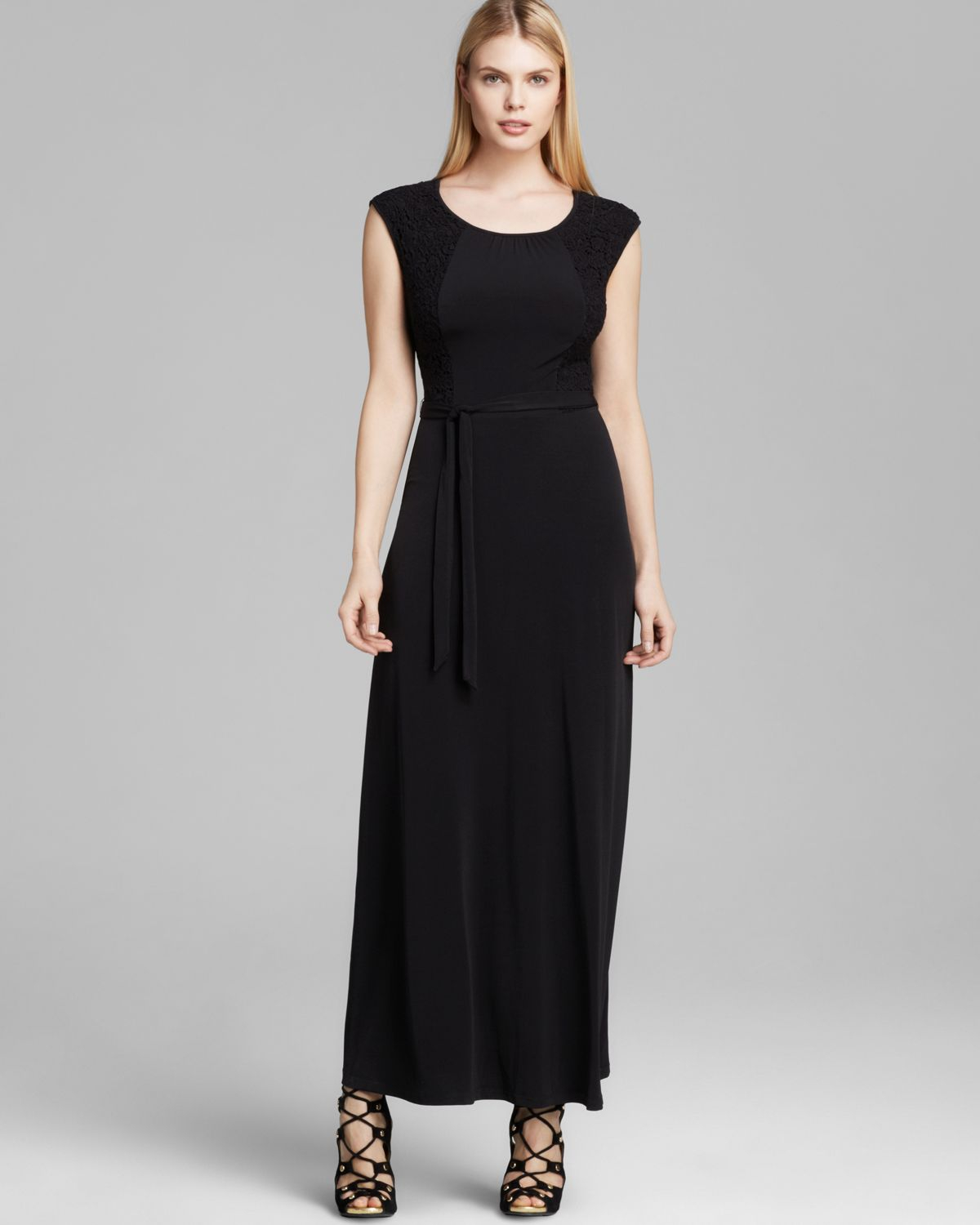 black cap sleeve maxi dress