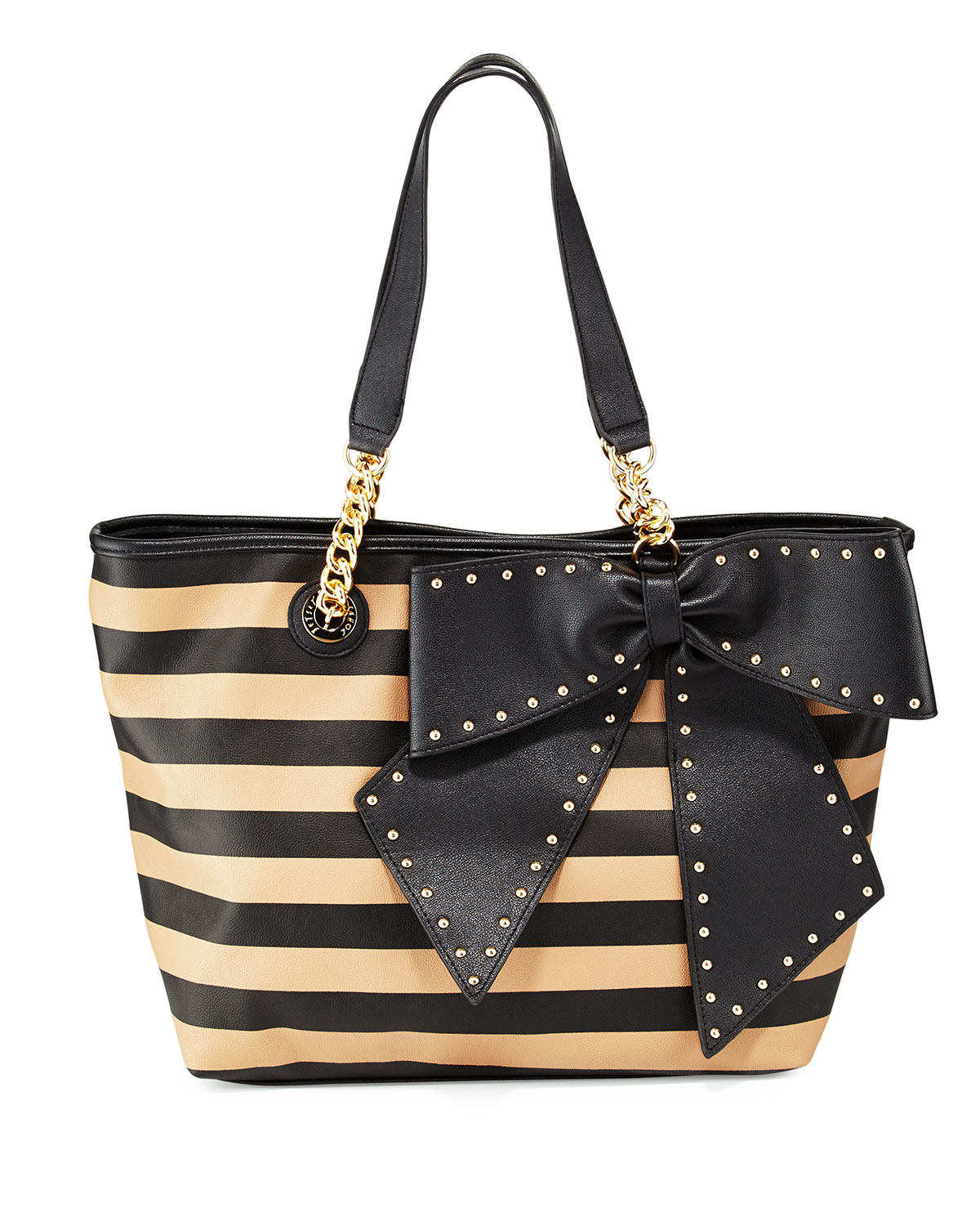 Betsey johnson Bowlette Striped Bow Tote Bag in Black | Lyst