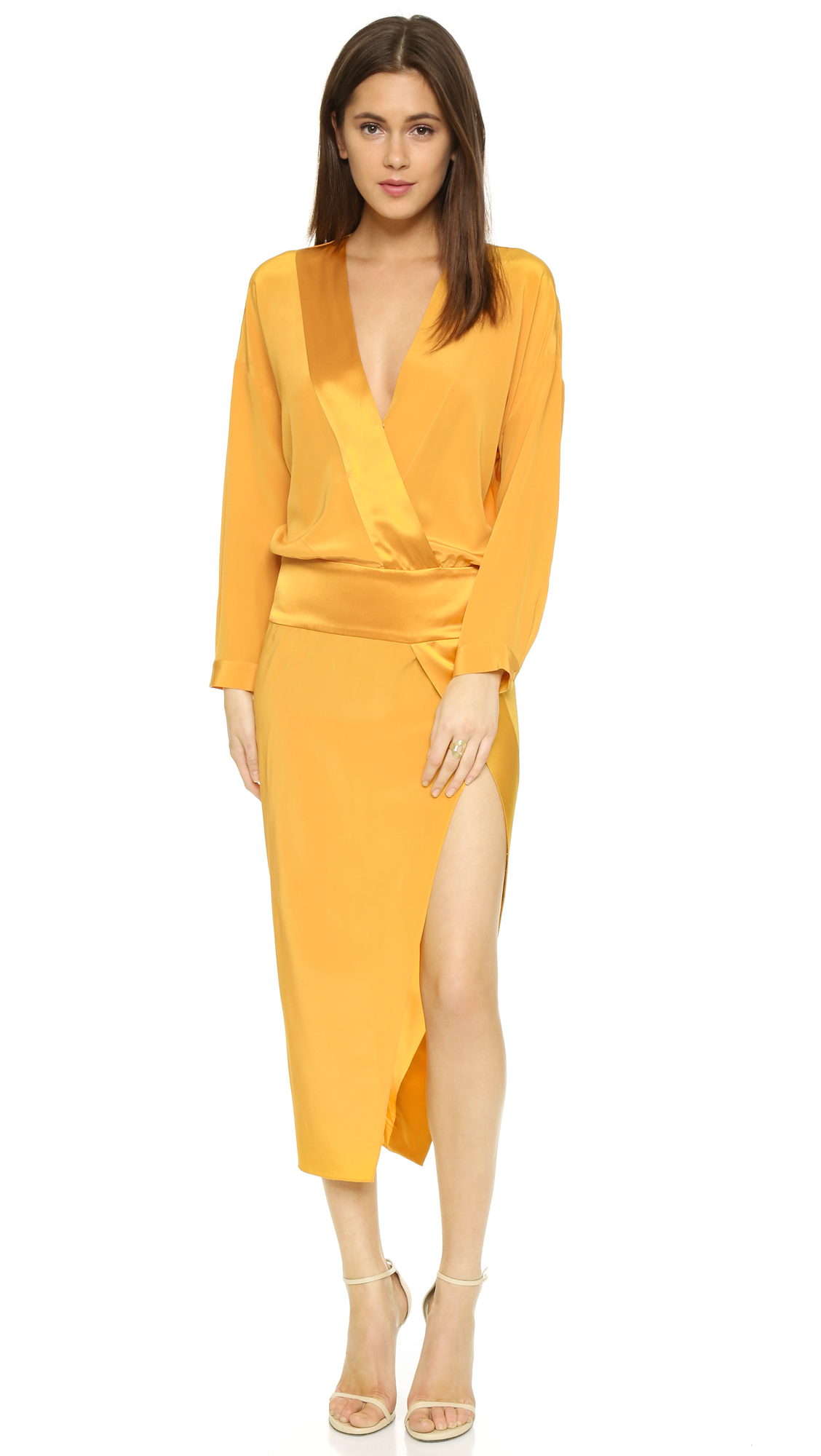 Lyst - Michelle Mason Obi Long Sleeve Wrap Dress in Orange1128 x 2000