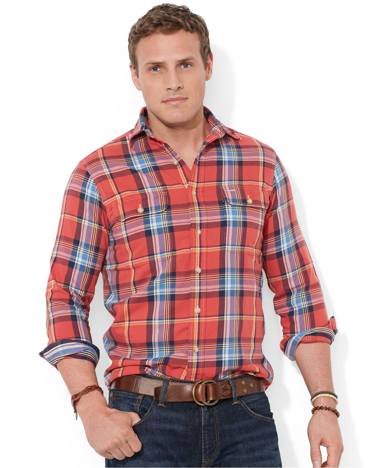 Lyst - Polo Ralph Lauren Big And Tall Long-sleeve Plaid Shirt in Orange ...