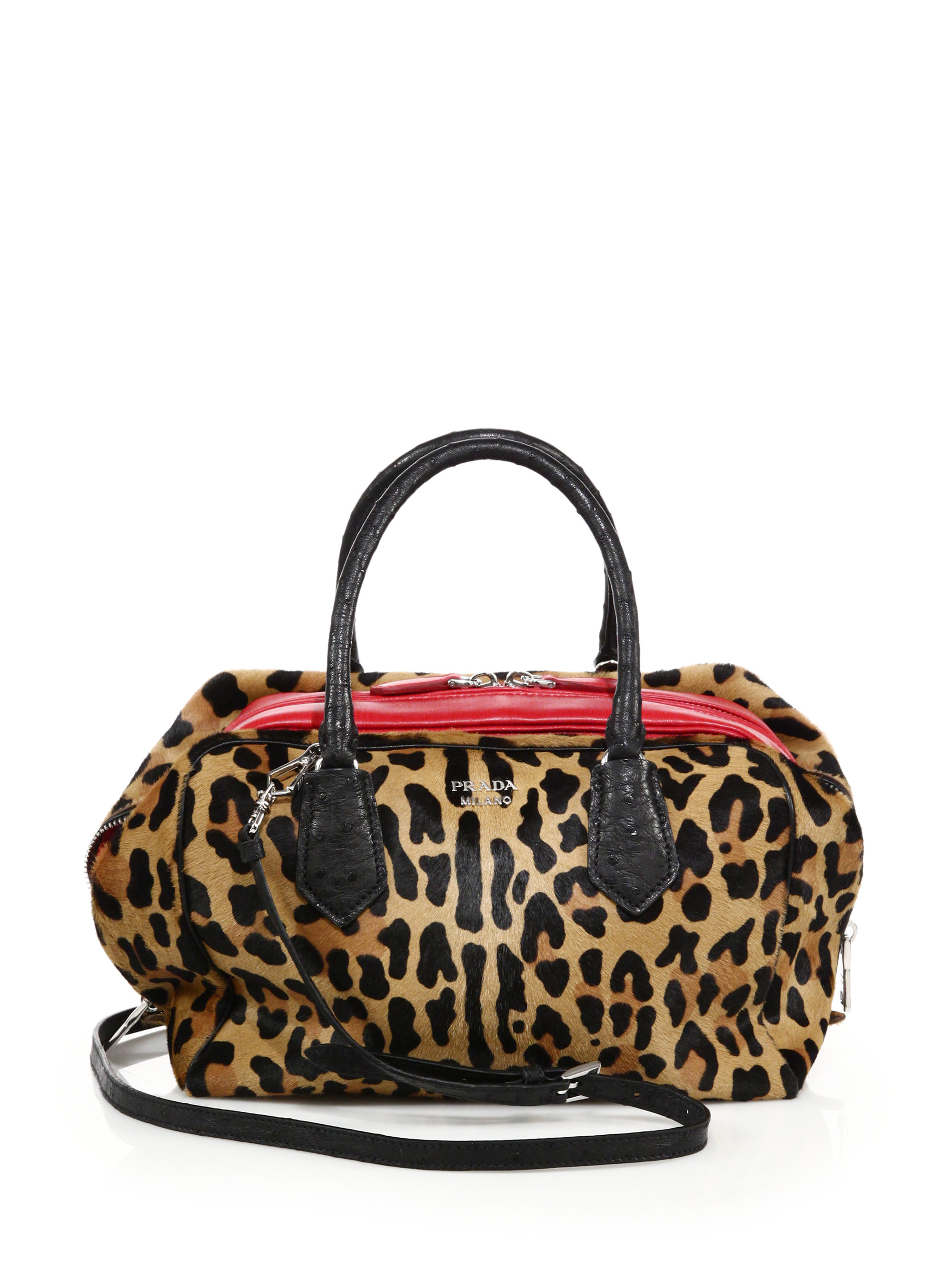 Prada Leopard-print Calf Hair, Ostrich \u0026amp; Leather Inside Bag in ...