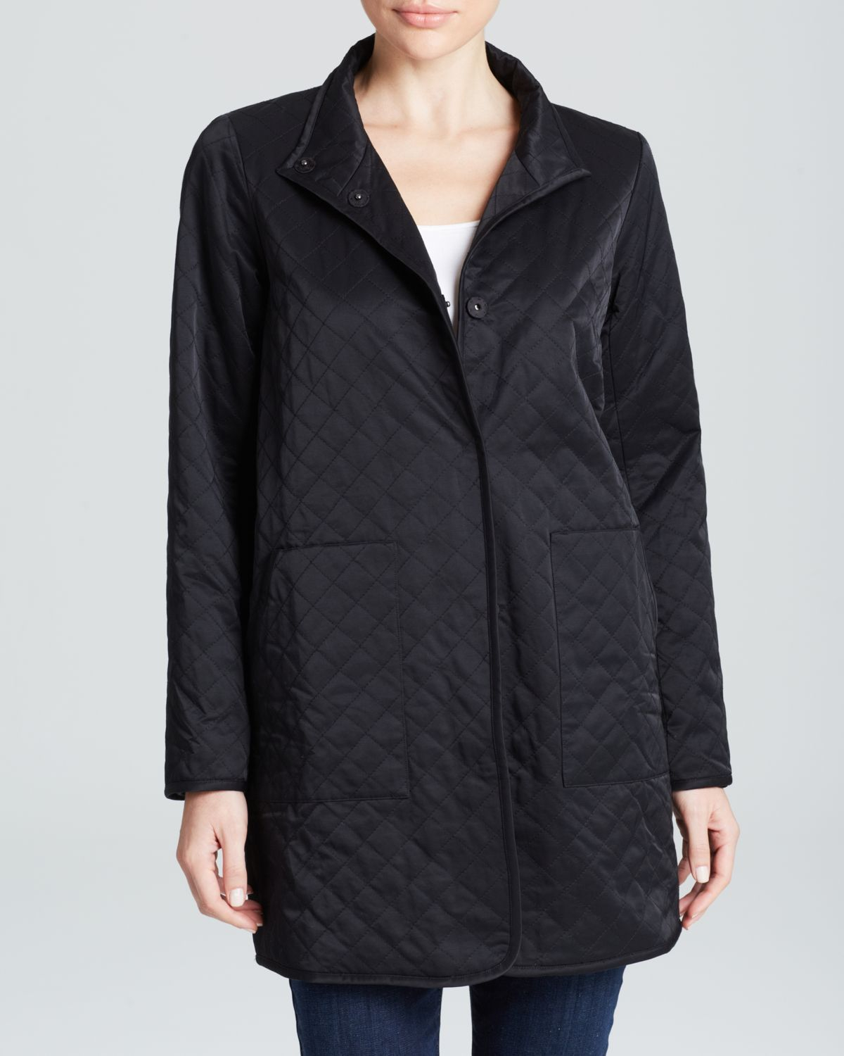 Eileen Fisher Quilted Long Jacket in Black - Lyst