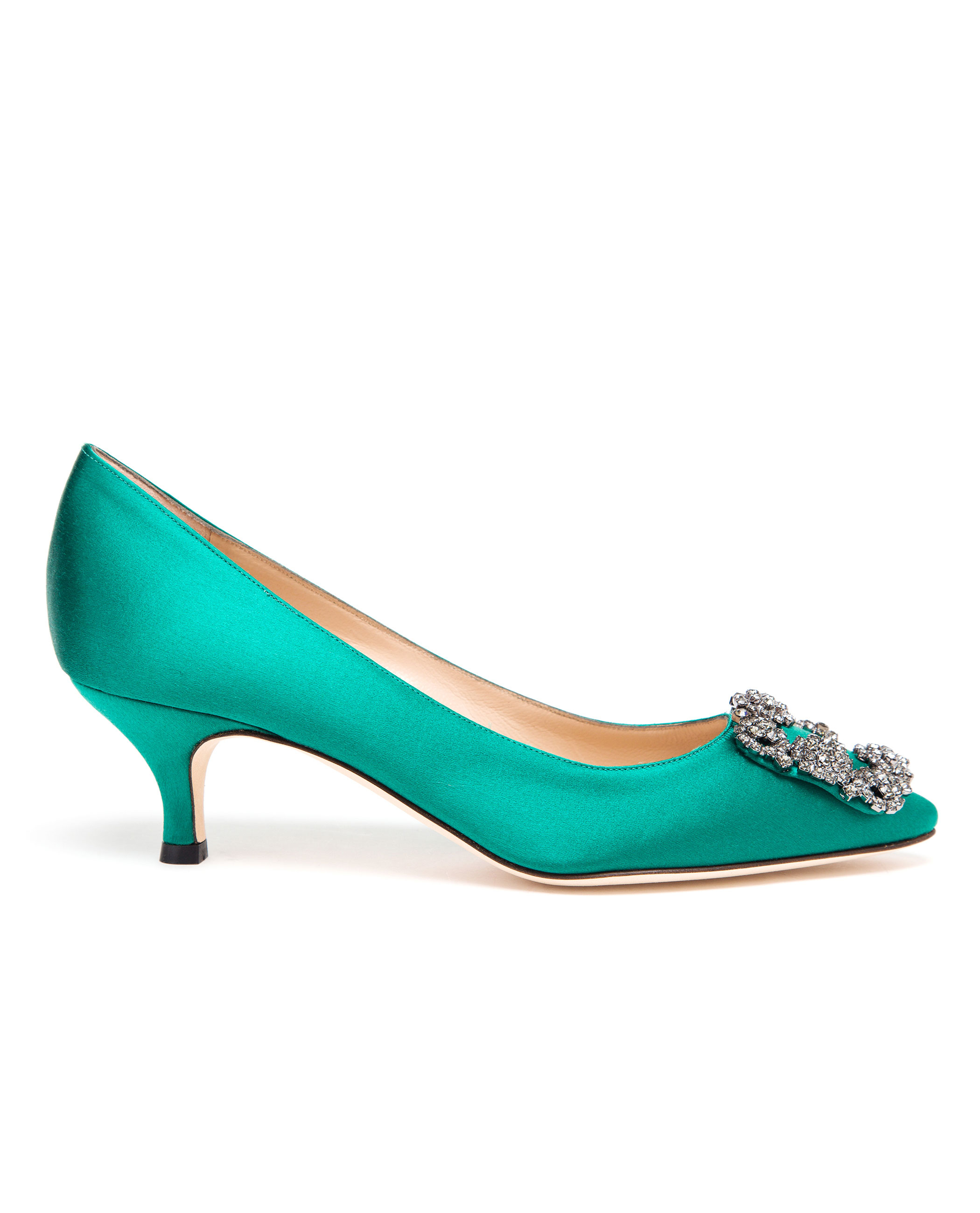 Lyst - Manolo Blahnik Hangisi Embellished Satin Mid-Pumps in Green