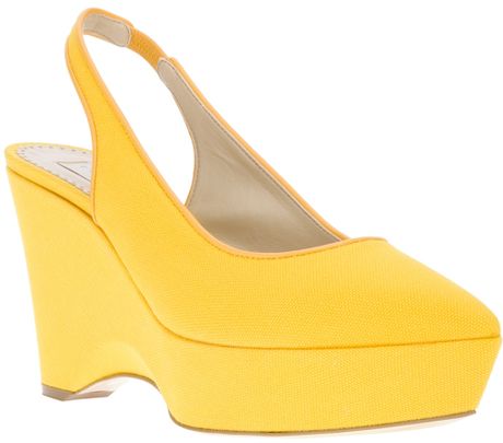 Stella Mccartney Sling Back Wedge Sandal in Yellow | Lyst