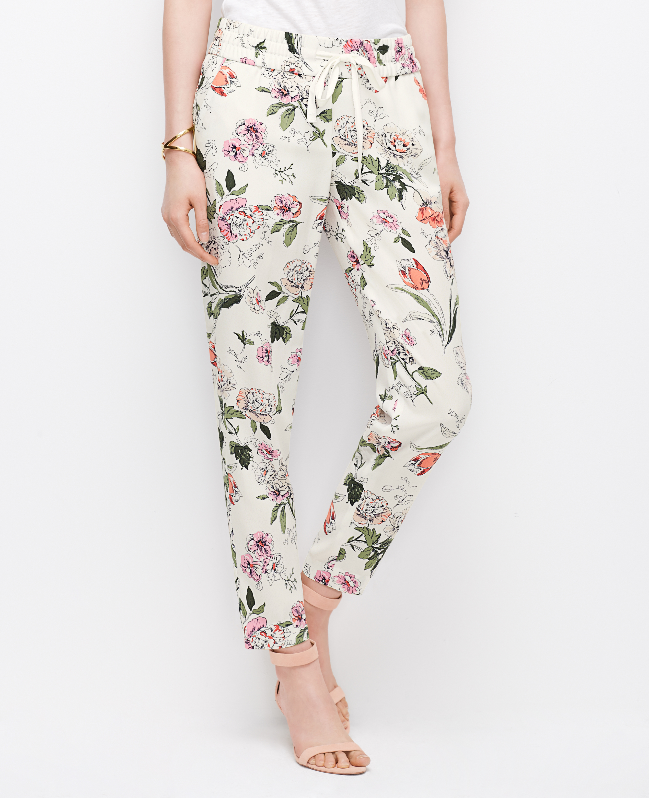 Ann taylor Petite Floral Drawstring Ankle Pants in Pink | Lyst
