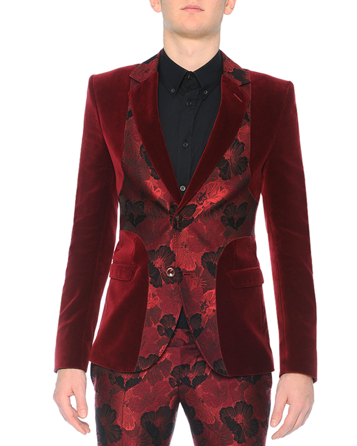 Lyst - Alexander mcqueen Velvet Evening Jacket With Poppy Front in Red ...