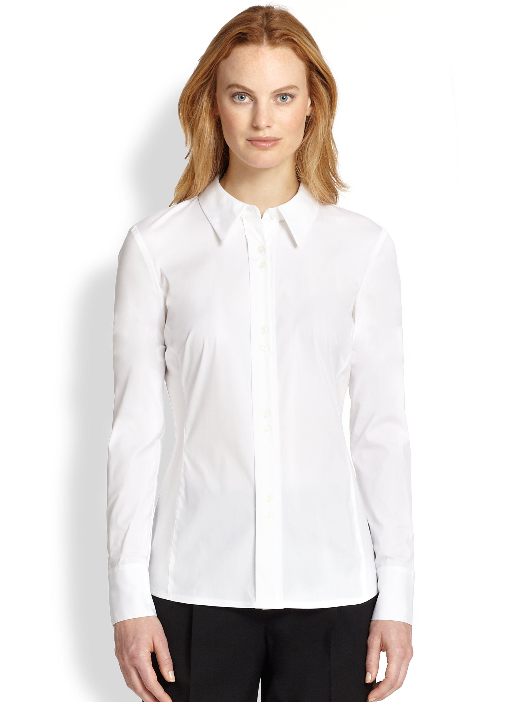 Lafayette 148 new york Francine Stretch Cotton Blouse in White | Lyst