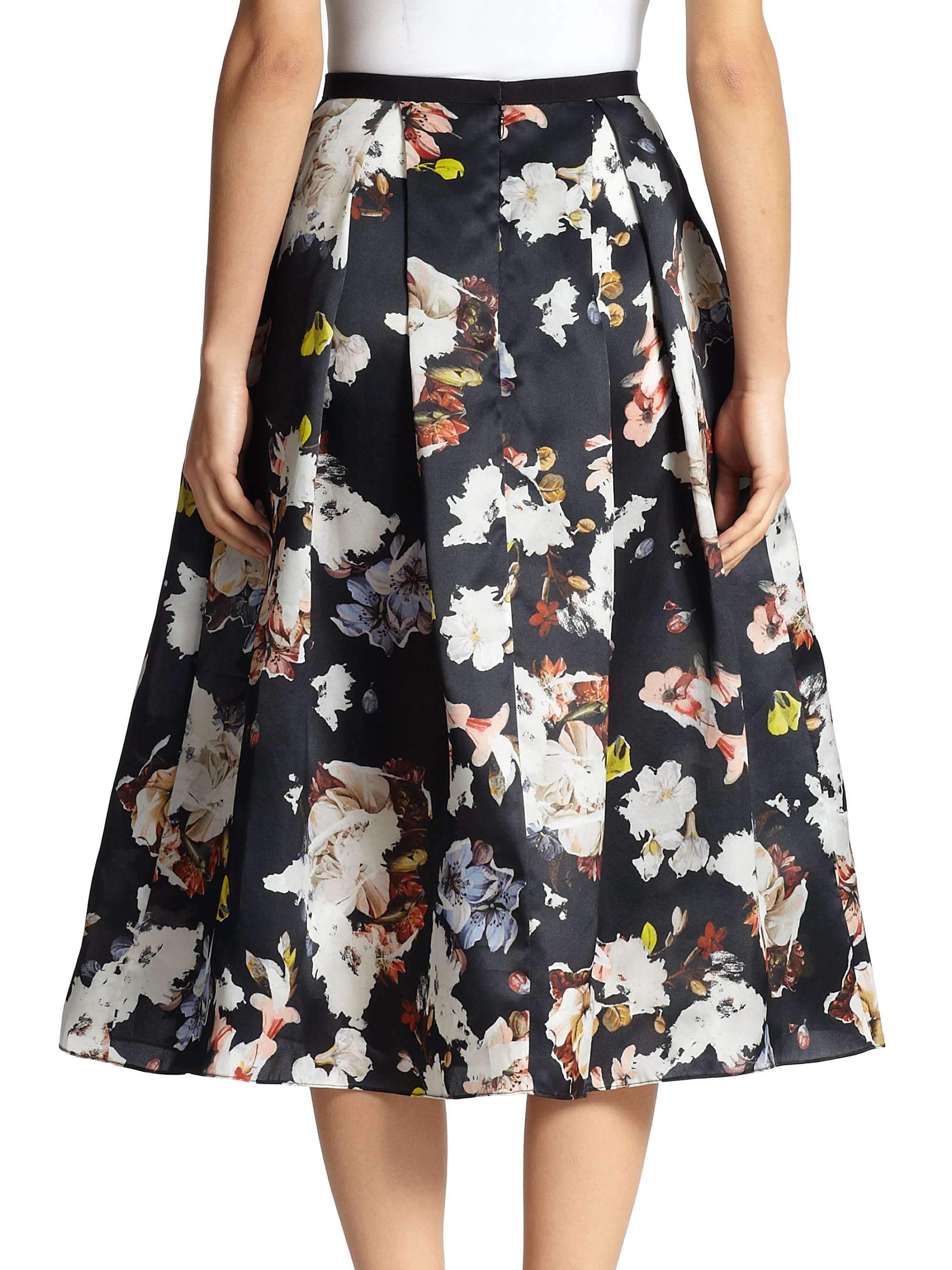 Lyst - Erdem Imari Floral Silk Midi Skirt in Black