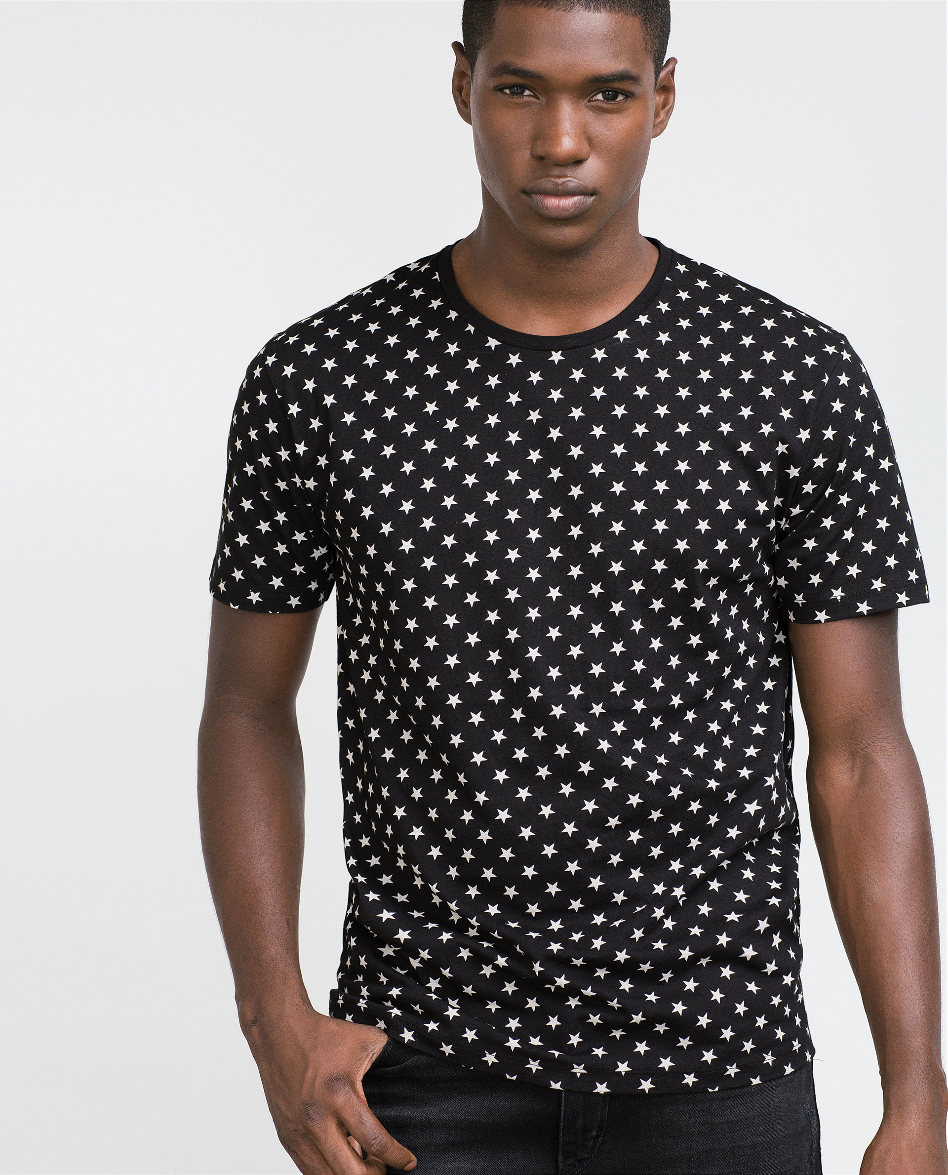  Zara  Micro star Printed T shirt  in Black for Men Lyst
