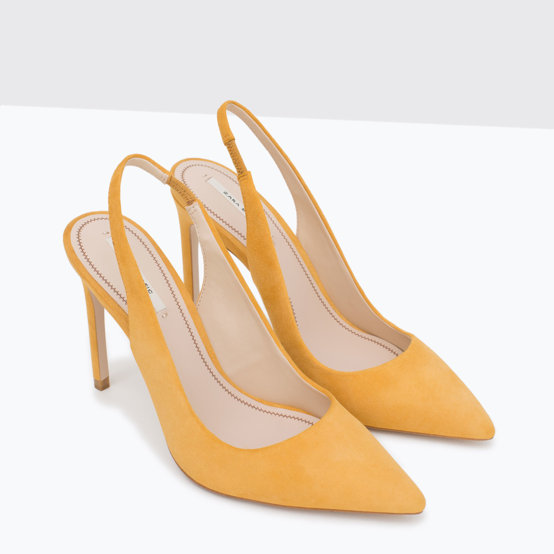 Zara Slingback High Heel Leather Shoes in Yellow | Lyst