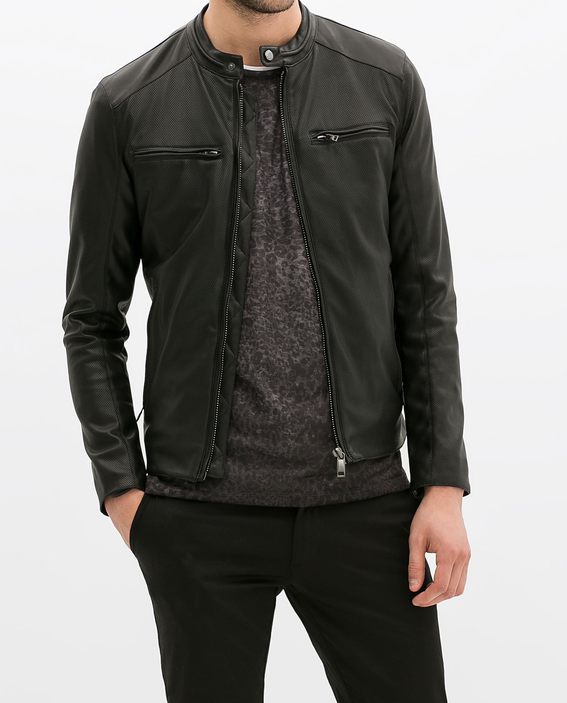  Zara  Perforated Faux Leather Jacket  in Black for Men  Lyst
