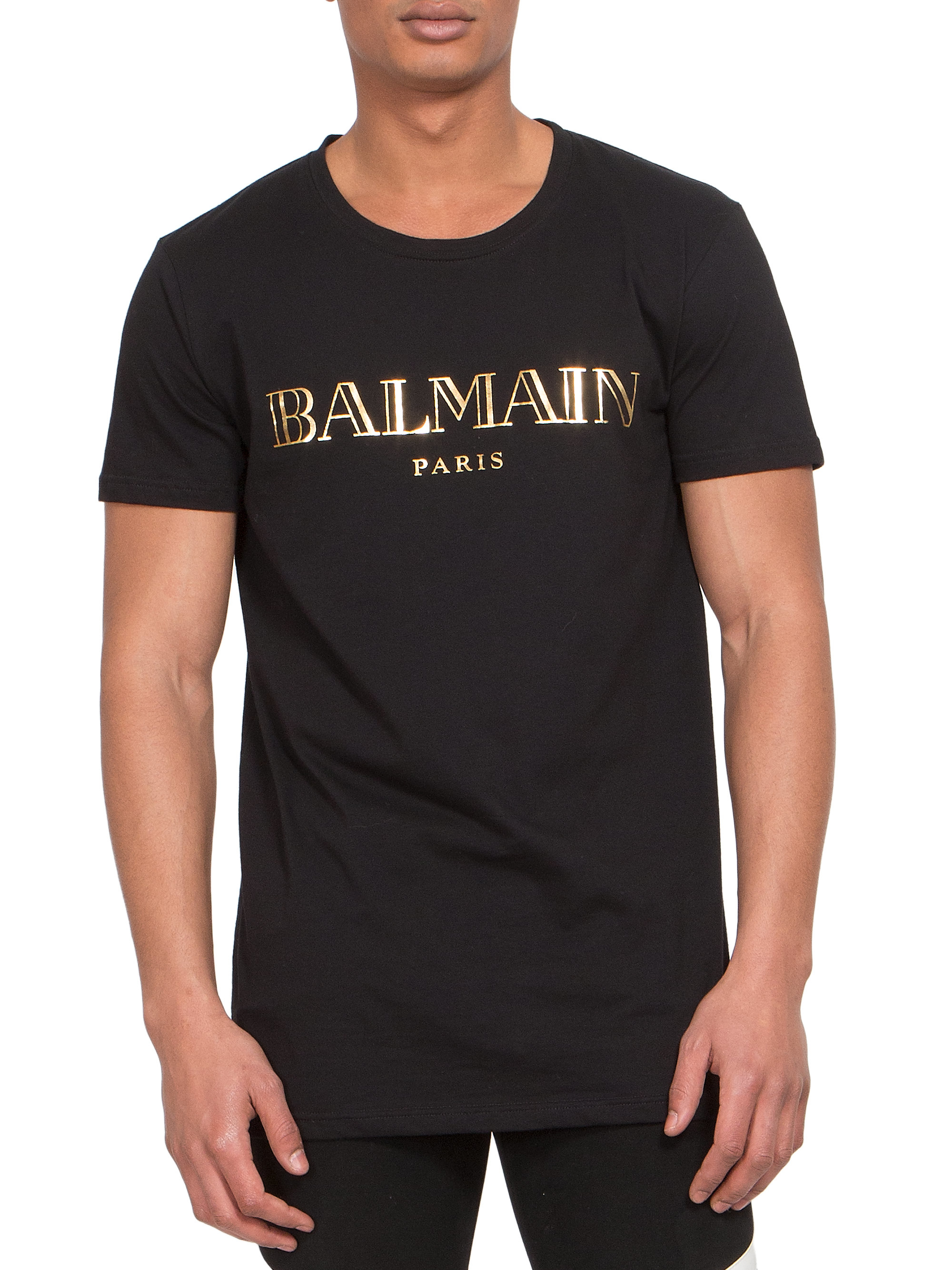 Lyst - Balmain Logo Print Cotton Jersey Tee in Black for Men