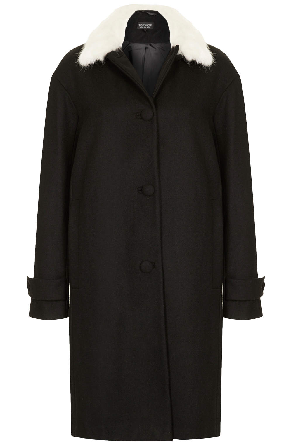 Lyst - Topshop Fur Collar Coat in Black